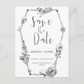 Gothic Hand gezeichnete Blume Skull Save the Date Postkarte (Vorderseite)