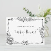 Gothic Hand gezogene Blume Hochzeitskarte Einladung (Stehend Vorderseite)