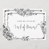 Gothic Hand gezogene Blume Hochzeitskarte Einladung (Vorne/Hinten)