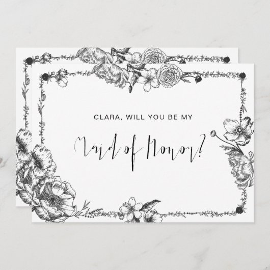 Gothic Hand gezogene Blume Hochzeitskarte Einladung (Vorne/Hinten)