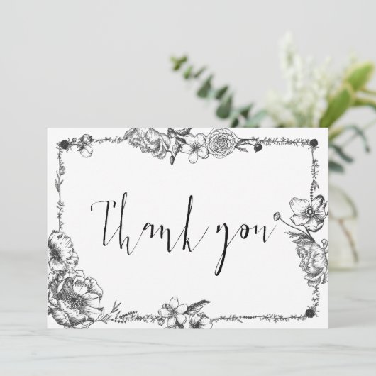 Gothic Hand gezogene Blume Hochzeitskarte Einladung (Stehend Vorderseite)