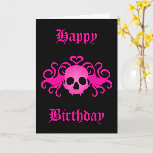 Gothic Happy Birthday Karte (Gelbe Blume)