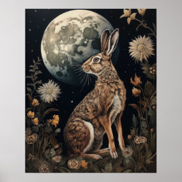 Gothic Hare and Moon Art Print Poster