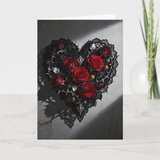 Gothic Heart and Roses Valentine's Day Feiertagskarte (Vorderseite)