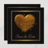 Gothic Heart Black Gold Wedding Save the Date (Vorne/Hinten)