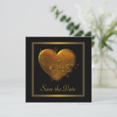 Gothic Heart Black Gold Wedding Save the Date (Stehend Vorderseite)