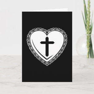 Gothic Heart & Cross Grußkarte (Schwarz & Weiß) Feiertagskarte