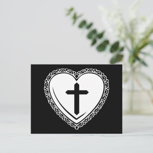 Gothic Heart & Cross Postcard (Schwarz & Weiß) Postkarte (Stehend Vorderseite)