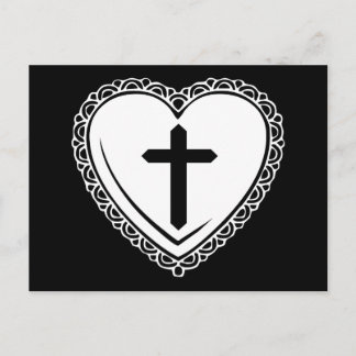 Gothic Heart & Cross Postcard (Schwarz & Weiß) Postkarte