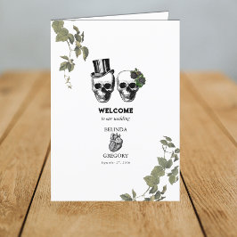 Gothic Heart Floral Skull Wedding Order of Service Programm