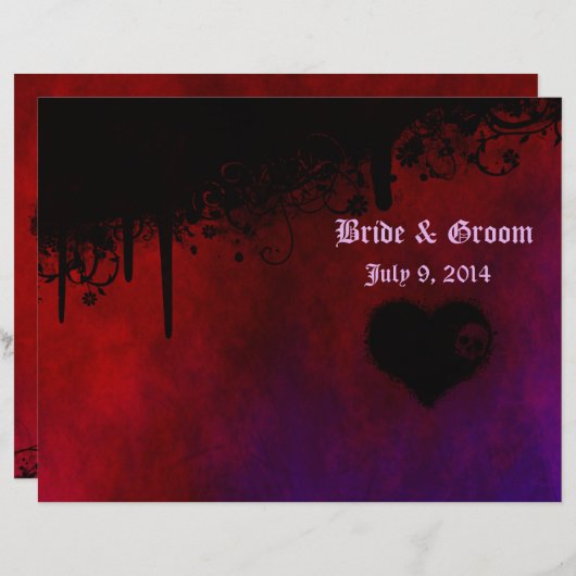 Gothic Heart Folded Wedding Programm (Vorne/Hinten)