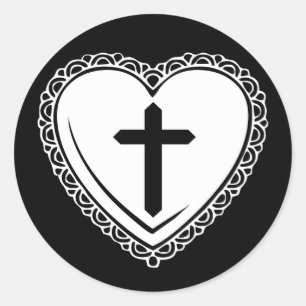 Gothic Heart + Kreuz Aufkleber (Schwarz + Weiß)