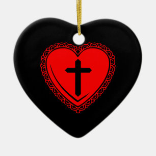 Gothic Heart + Kreuz Ornament (Schwarz + Rot)