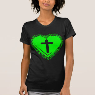 Gothic Heart + Kreuz (Schwarz Grün) T-Shirt