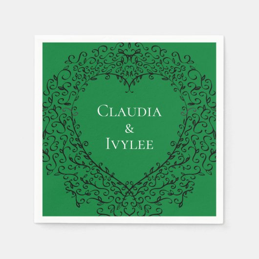 Gothic Heart Paper Napkin Green & Black 1 Serviette (Vorderseite)