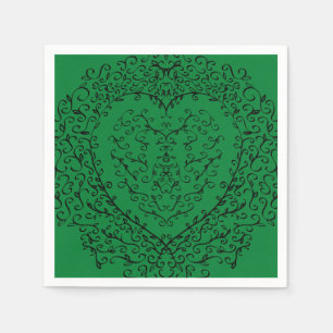 Gothic Heart Paper Napkin Green & Black 4 Serviette