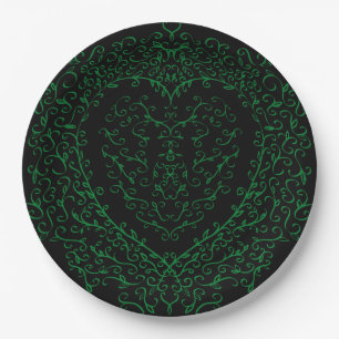 Gothic Heart Paper Plate Green & Black 2 Pappteller