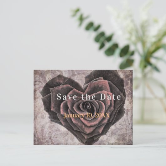 Gothic Heart Rose Dark Romance Save the Date Ankündigungspostkarte (Stehend Vorderseite)