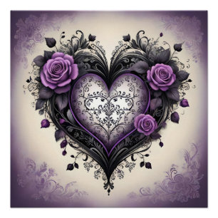 Gothic Heart, Rosen und Filigran 🖤 Vintage-Design Poster