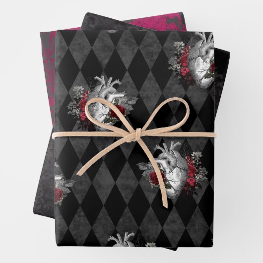 Gothic Heart & Script Writing Wrapping Paper Sheet Geschenkpapier Set (Beispiel)