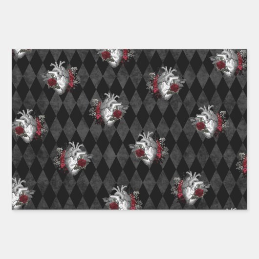 Gothic Heart & Script Writing Wrapping Paper Sheet Geschenkpapier Set (Vorderseite)
