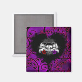 Gothic Heart Skulls und Rose Magnet (Vorderseite/Rückseite)
