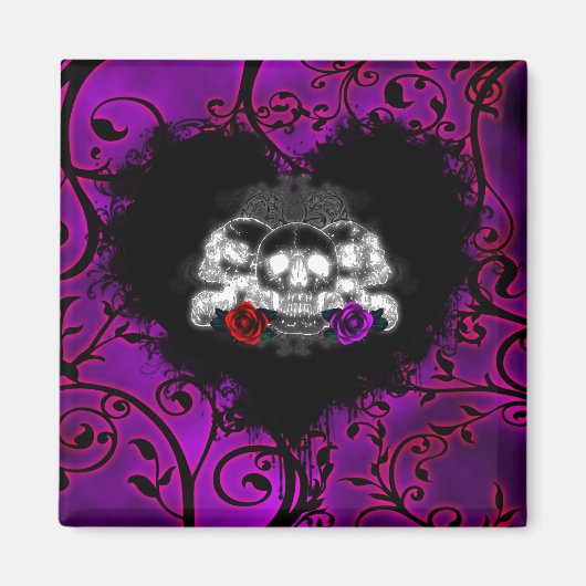 Gothic Heart Skulls und Rose Magnet (Vorne)