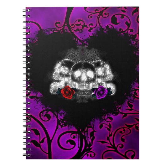 Gothic Heart Skulls und Rose Notizblock (Vorderseite)