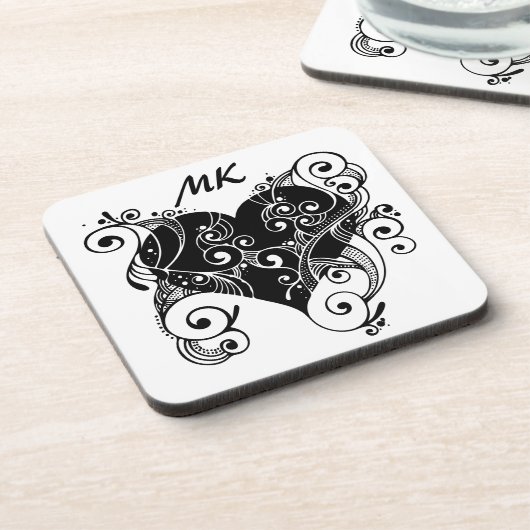 Gothic Heart Tattoo Schwarz und Weiß Mit Monogramm Getränkeuntersetzer (Linke Seite)