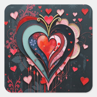 Gothic Heart Valentines  Quadratischer Aufkleber
