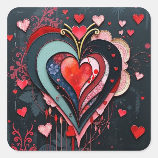 Gothic Heart Valentines  Quadratischer Aufkleber (Vorderseite)