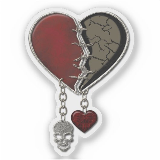 Gothic Heart with Skull Aufkleber (Vorderseite)