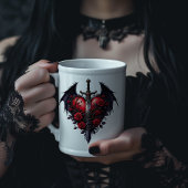 Gothic Heart with Wings, Sword and Red Roses Jumbo-Tasse