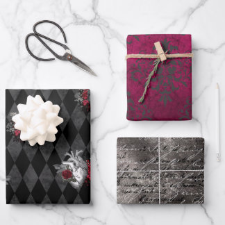 Gothic Heart Wrapping Paper Sheets Geschenkpapier Set