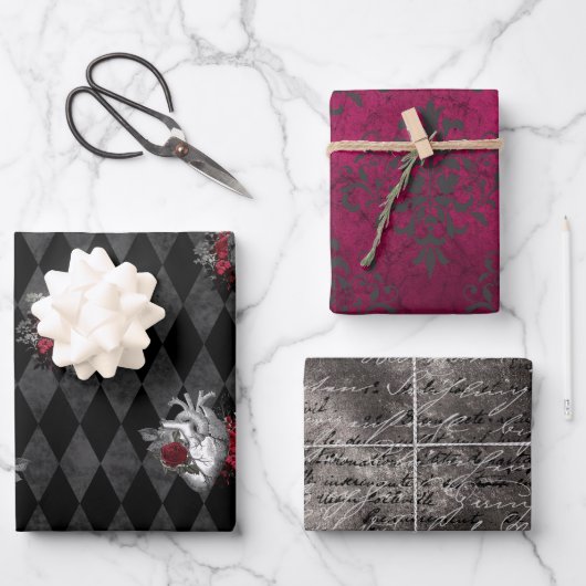 Gothic Heart Wrapping Paper Sheets Geschenkpapier Set (Vorderseite)