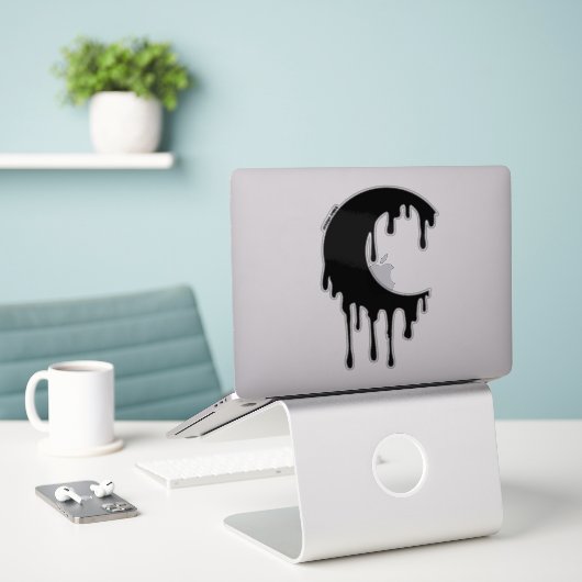 Gothic Hexe Black Dripping Moon Silhouette Aufkleber (Laptop auf Schreibtisch)