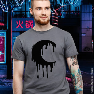 Gothic Hexe Black Dripping Moon Silhouette T-Shirt