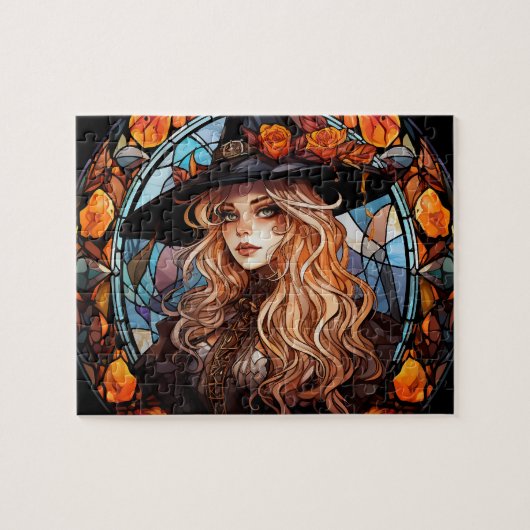 Gothic Hexe gesteinigtes Glass Halloween-Jigsaw-Pu Puzzle (Horizontal)