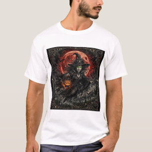 Gothic-Hexe Grüne Augen Blutmond-Kürbislaterne T-Shirt