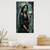 Gothic Hexe Grüne Augen Schädelstab Poster (Küche)