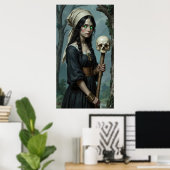 Gothic Hexe Grüne Augen Schädelstab Poster (Heimbüro)