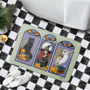 Gothic Hexe schwarze Katze Eule Halloween Jugendst Badematte
