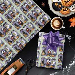 Gothic Hexe schwarze Katze Eule Halloween Jugendst Geschenkpapier