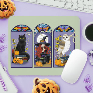 Gothic Hexe schwarze Katze Eule Halloween Jugendst Mousepad