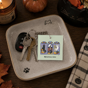 Gothic Hexe schwarze Katze Eule Halloween Jugendst Schlüsselanhänger