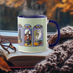 Gothic Hexe schwarze Katze Eule Halloween Jugendst Tasse