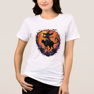 Gothic Hexe schwarze Katze Halloween Mond Tri-Blend Shirt
