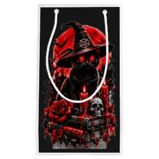 Gothic Hexe schwarze Katze Halloween Schädel Kerze Kleine Geschenktüte