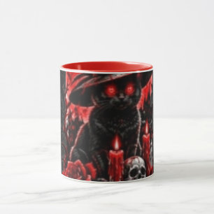 Gothic Hexe schwarze Katze Halloween Schädel Kerze Tasse
