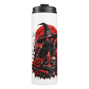 Gothic Hexe schwarze Katze Halloween Schädel Kerze Thermosbecher